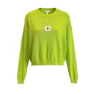 Abound Womens Knit Sweater Small Green Floral Flower Long Sleeve Cotton Blend‎